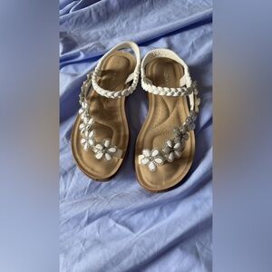 White Floral Sandals with Braided Strap